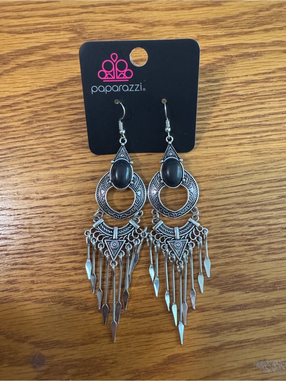 paparazzi Silver Bohemian Fringe Earrings - Black Accent